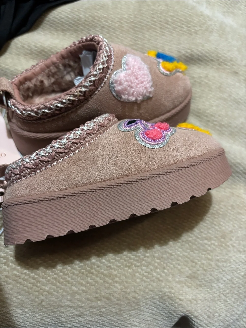 Cozy Pink Butterfly & Heart Slip-On Kids Slippers